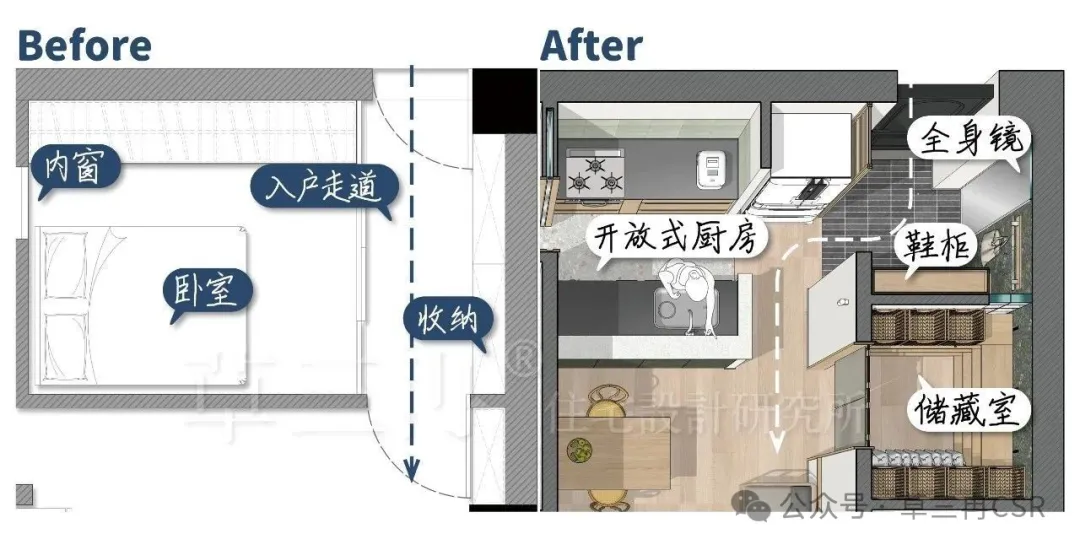 案例改造丨靠「回游动线」盘活死角，55㎡市中心老房重获新生！