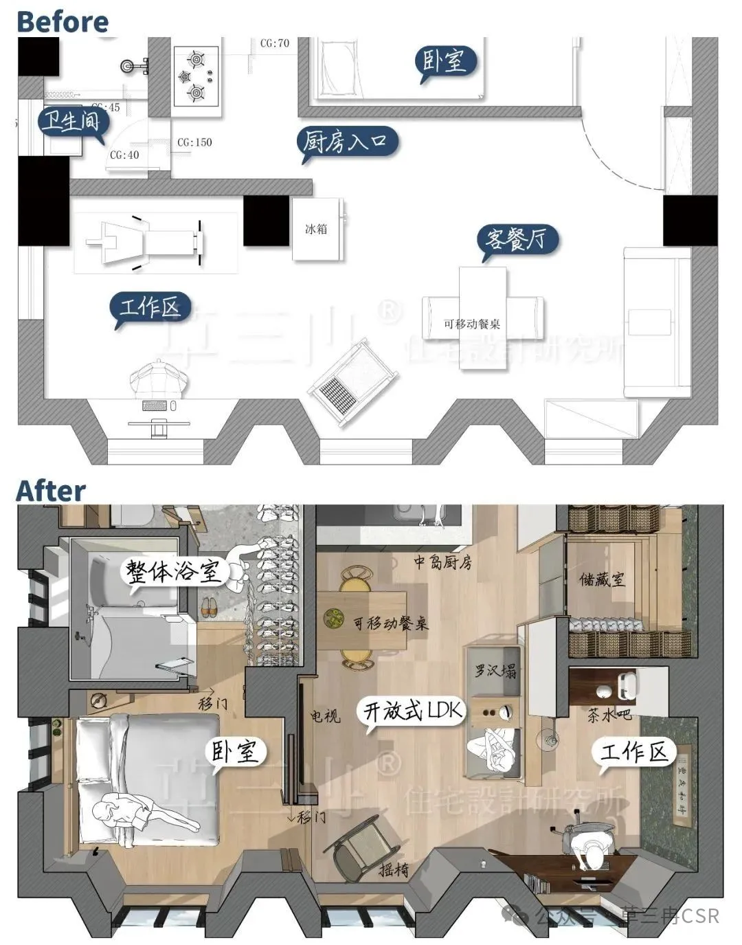 案例改造丨靠「回游动线」盘活死角，55㎡市中心老房重获新生！